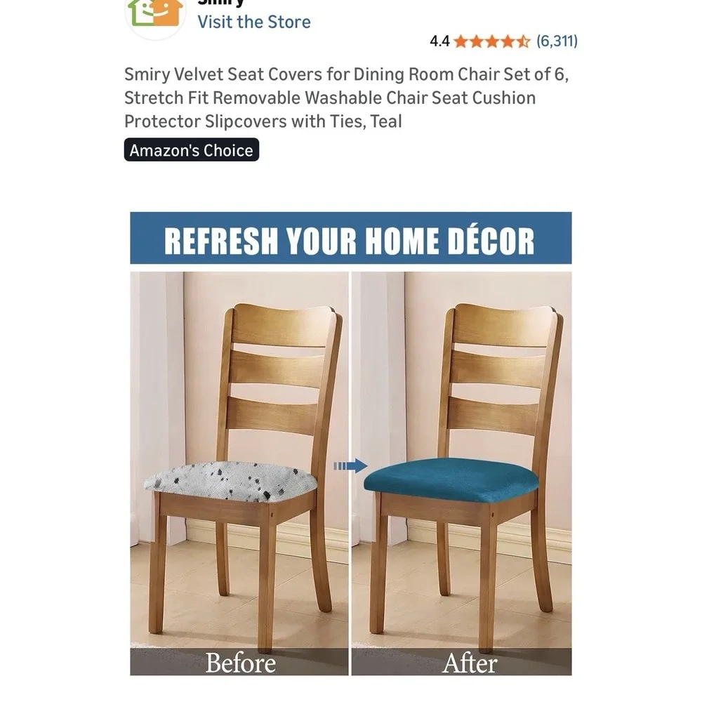 Velvet Seat Covers for Dining Room‎ Chair Set of 6 Stretch Fit Removable Washabl